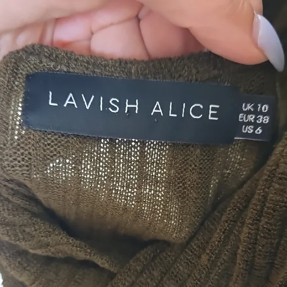 Lavish Alice Green Ribbed Midi Dress Mock Neck Sleeveless Styled Multiple Way - Picture 7 of 7